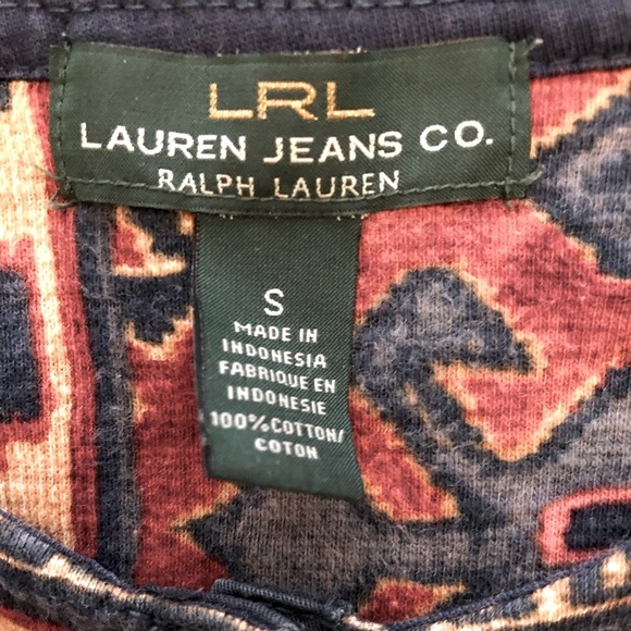 Lauren Ralph Lauren Aztec Henley  3/4 sleeve cotton top Southwestern Size Smalll - Picture 5 of 10